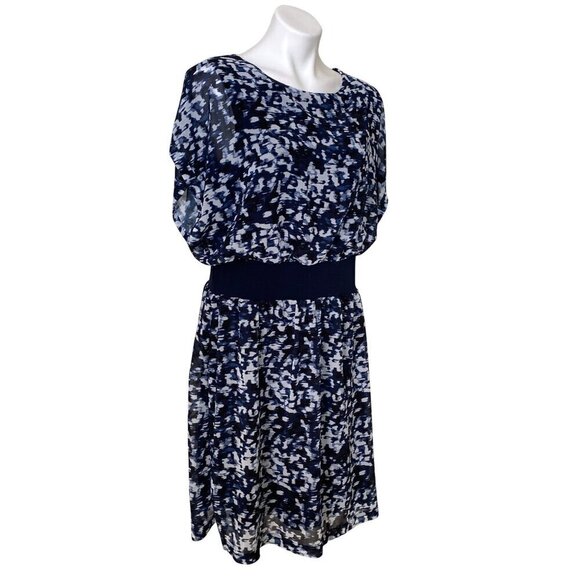 H by Halston Layered Dress, Brush Stroke Blue Sky Cap Sleeves Women's Size M - Picture 3 of 10